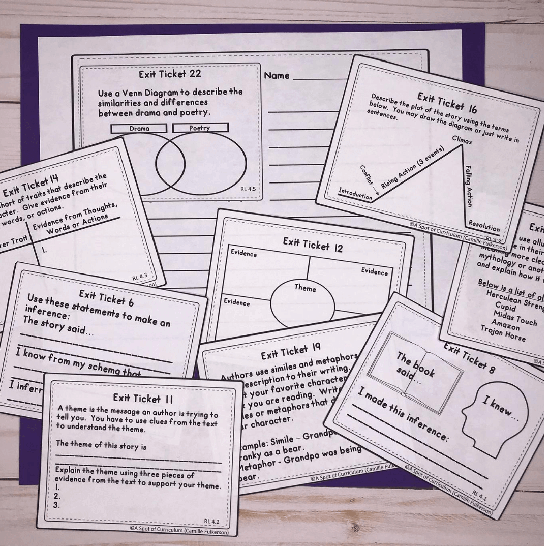 reading exit tickets on top of a purple background