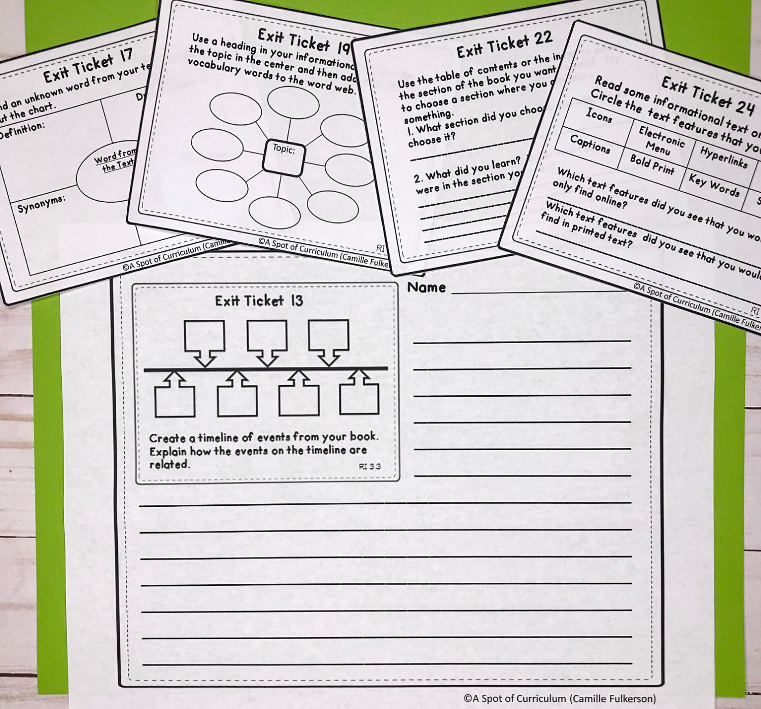 reading exit tickets on a green background