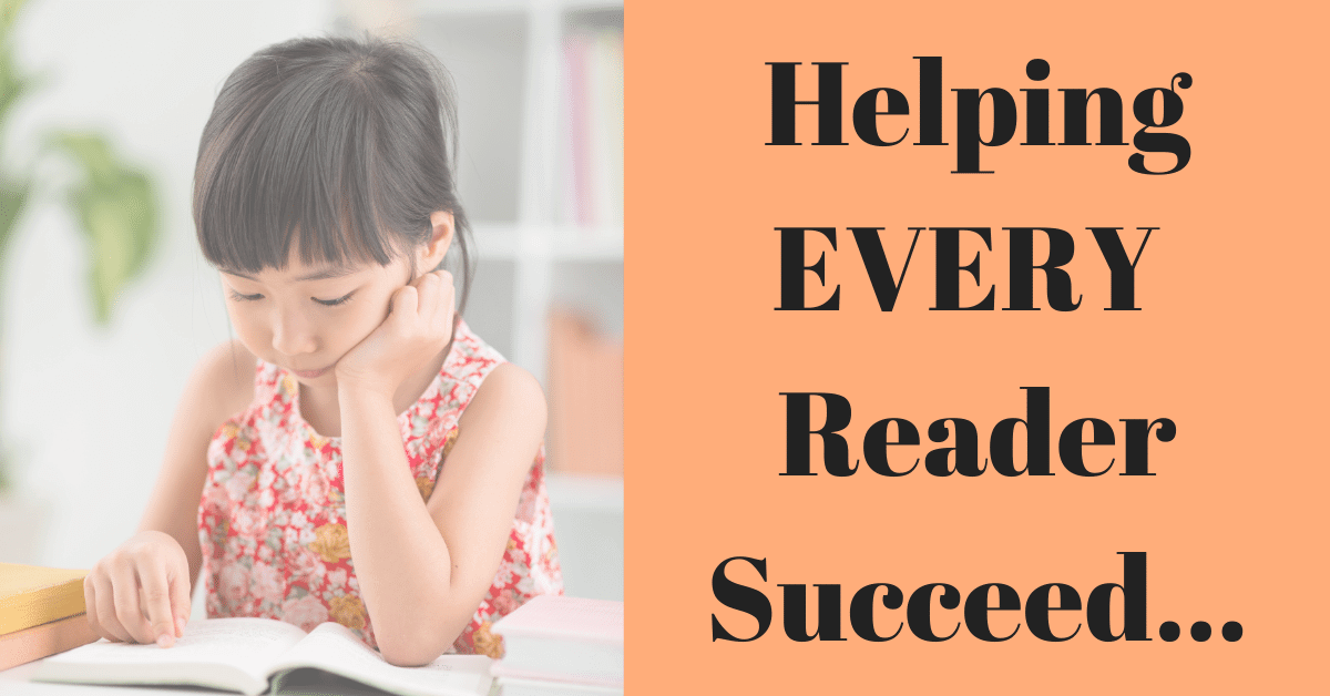 Girl reading a book with words helping every reader succeed