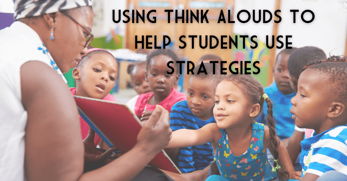 teacher reading a story to yound children. Young girs in front is pointing to the book and the words using think alouds to help students use strategies